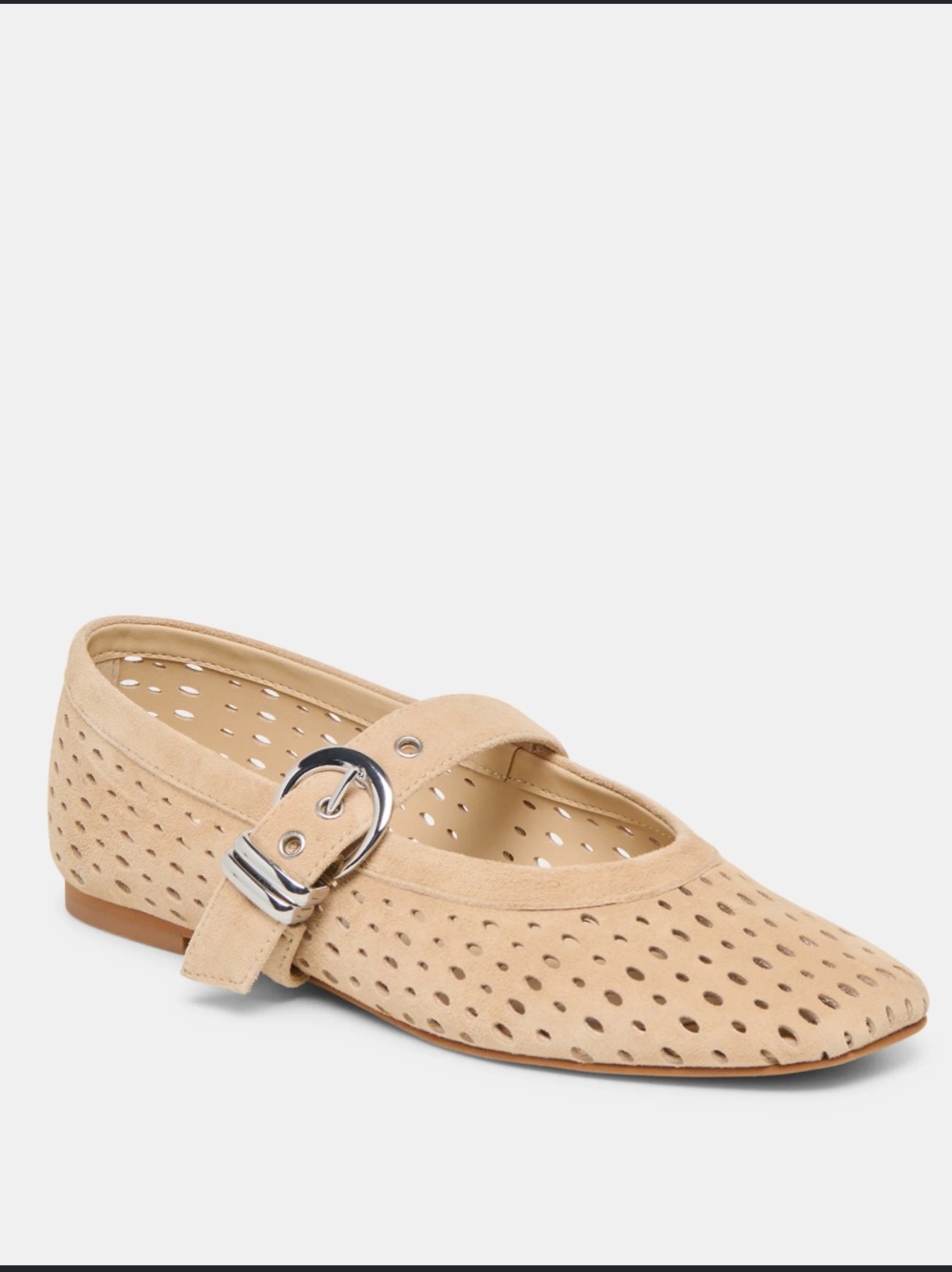 Dolce Vita Tan Perforated Mary Jane Flat with Silver Buckle